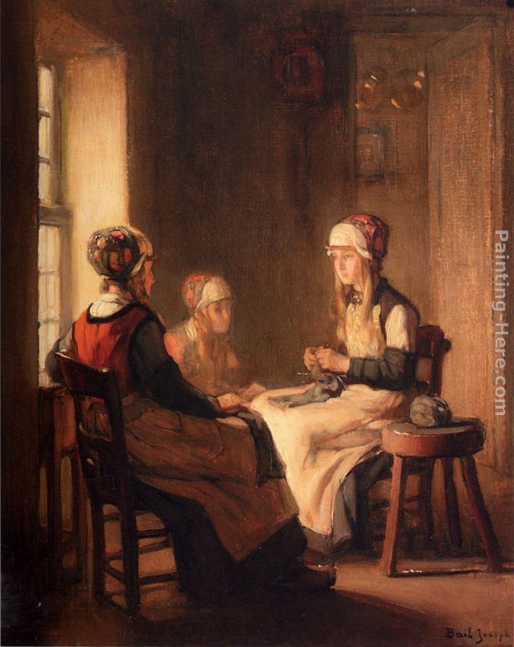 Claude Joseph Bail A Interior With Marken Girls Knitting
